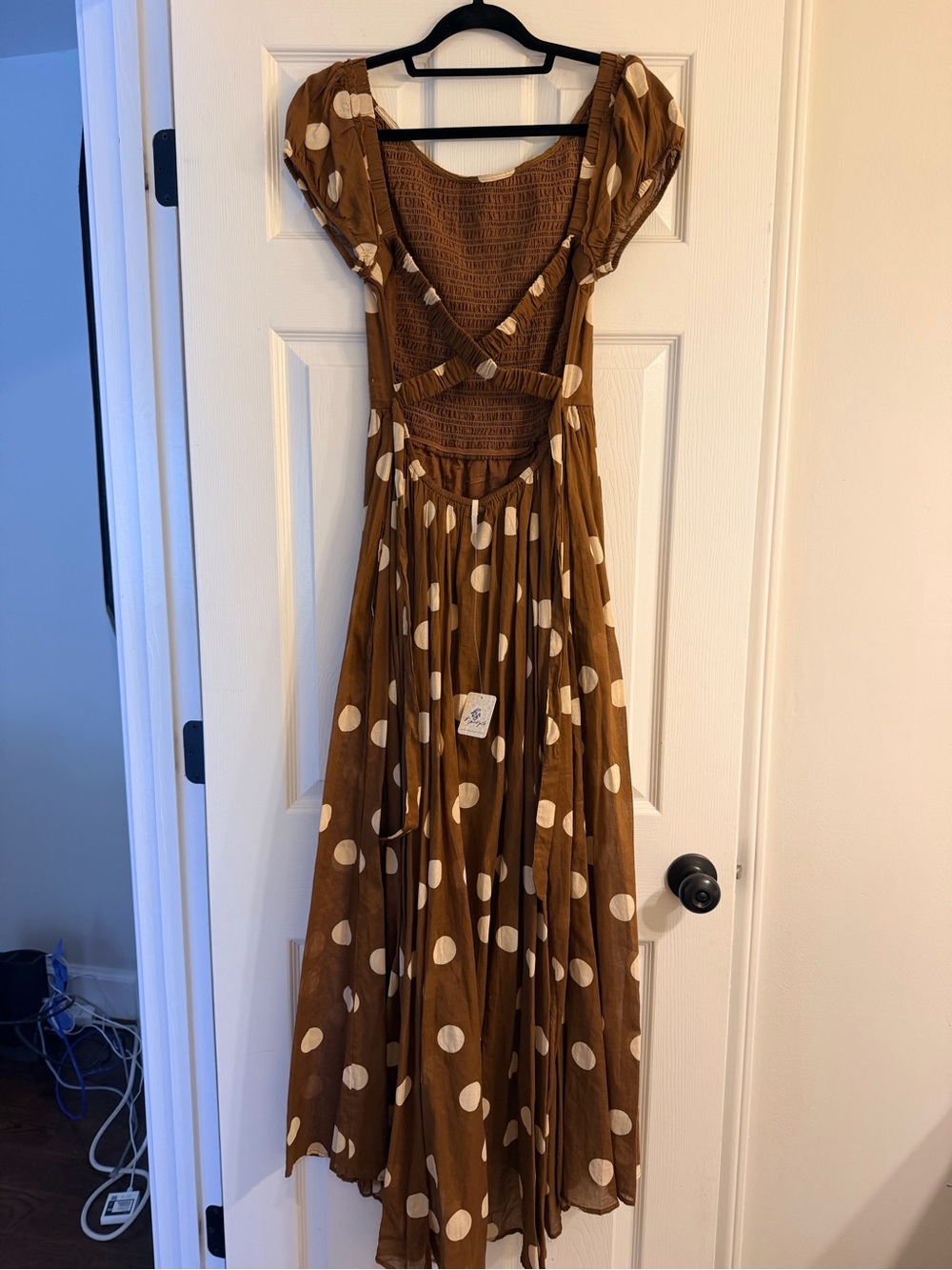 Free People Brown Maxi Dress with Cream Polka Dots - Picture 2 of 6